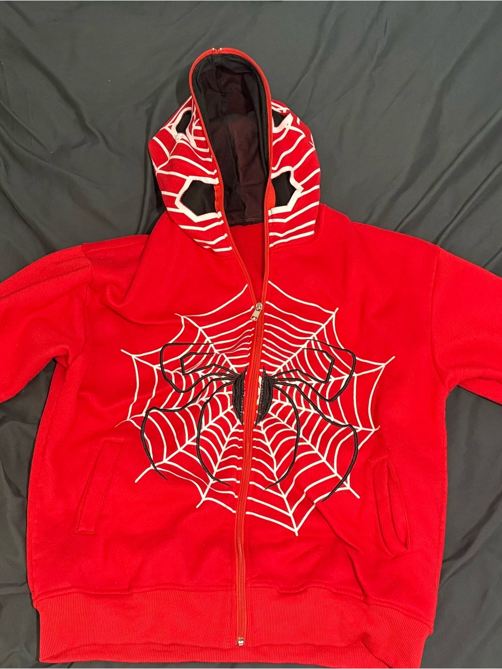 Spiderman Red Zip Front Hoodie with White & Black Web Graphic
